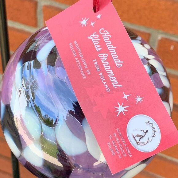 Handmade Artisan Glass Ornament - Purple and White - Picture 3 of 14
